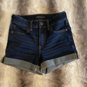 aero high rise midi jean shorts
